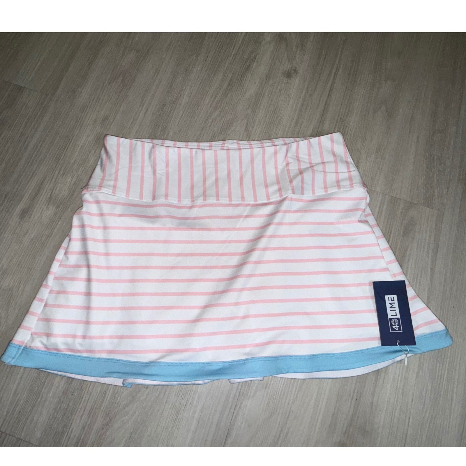 40 Lime Womens Striped Tennis Skort Pink White Blue Athletic Skirt Size Medium