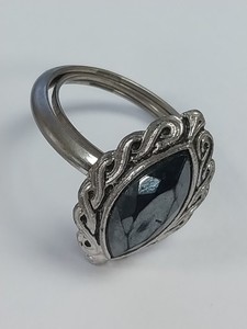 Vtg AVON 1977 Shadowplay Marquise Hematite Silver Tone Metal Ring Adj