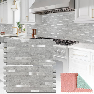 StyloVue 20 Sheets Peel and Stick Backsplash for Kitchen, Slate Gray with Metal