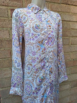 Luna Llena Silk Paisley Print Lightweight Bohemian Shirt Dress UK 10 EU 38 USA 6
