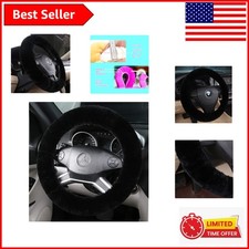 Black Plush Sheepskin Steering Wheel Cover For Girly Cars - 14.5 To 15.5 Inches