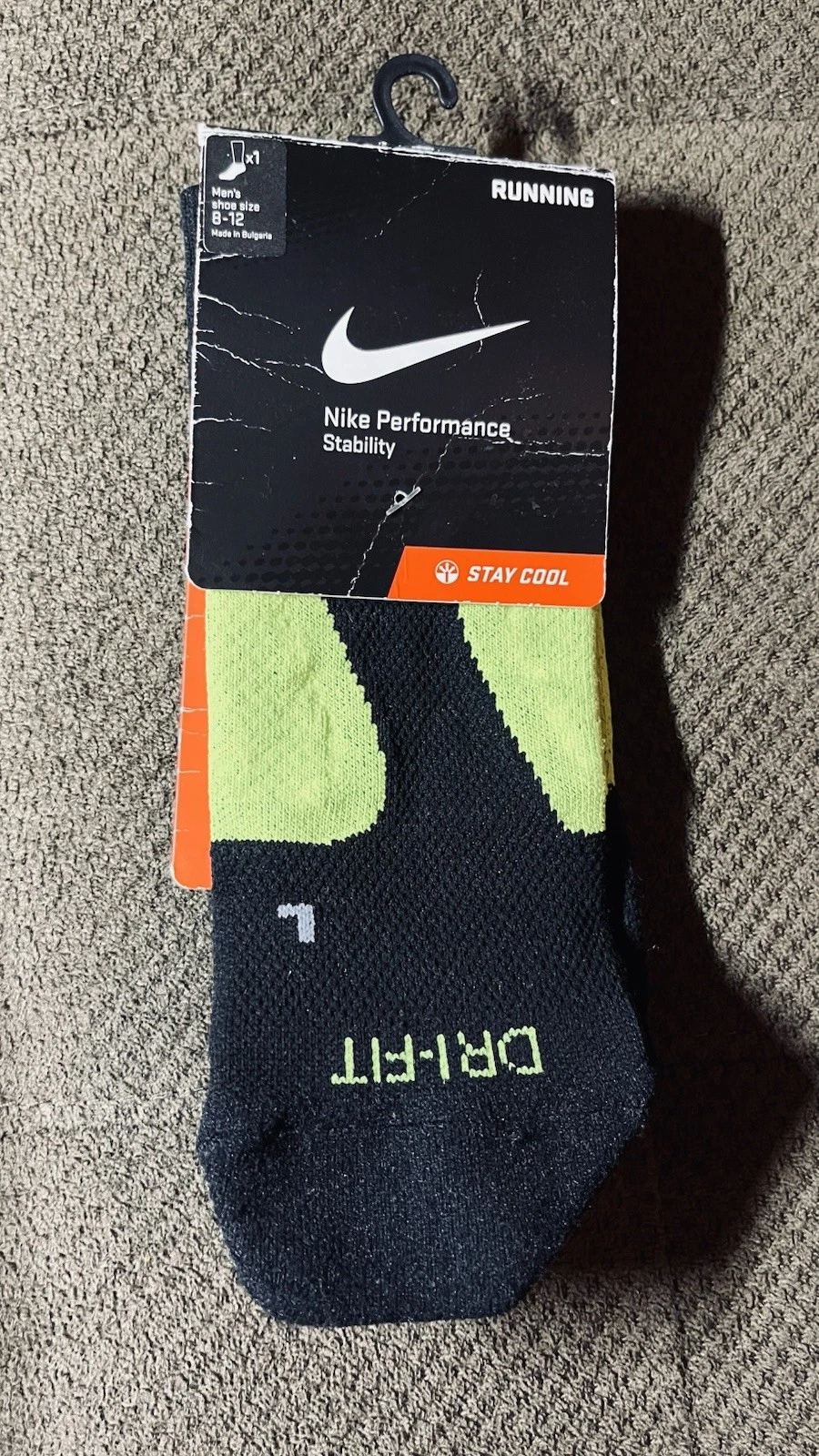 Nike Running No Show Dri Fit Socks Black Neon Sz L Elite Air Max Volmero