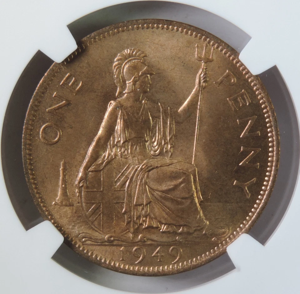 1949 Great Britain George VI One Penny Coin NGC Graded MS65 RB GEM UNC Top Pop - Image 4 of 4