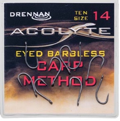 DRENNAN ACOLYTE CARP METHOD  - 10 PER PK - BARBLESS FISHING HOOKS SPADE END
