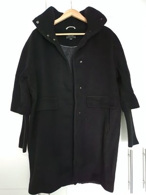 Comma Mantel Schwarz XS 34 Wollmantel gerippt Stehkragen Ärmel Damen