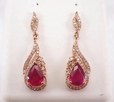 2.50Ct Pear Cut Lab-Created Red Ruby Drop Dangle Earrings 14K Yellow Gold Plated