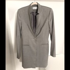 Sleek Calvin Klein Slimming Long Gray Silver Single-Button Blazer - NWOT