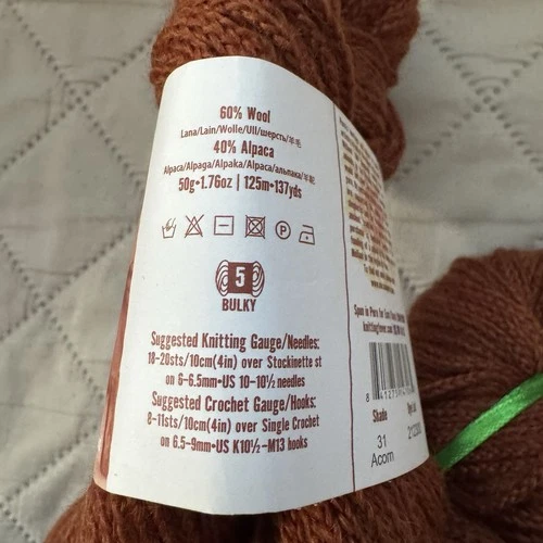 Lot 5 Mirasol SISA Yarn Shade 31 Acorn Merino Wool Baby Alpaca Bulky Hank 250g image 4