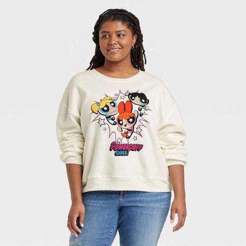 Powerpuff Girls Women's Graphic Sweatshirt Size 3X White Pullover Long Sleeve - 第 1/3 張圖片