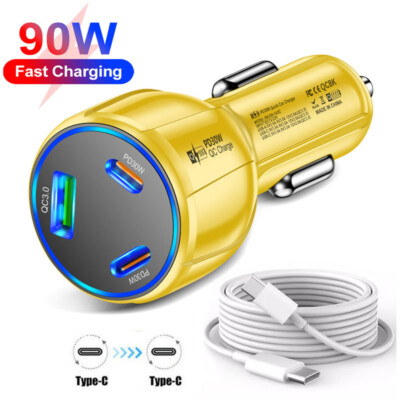 90W Doub USB-C PD Fast Car Charger Type-C Cable For Motorola Moto G Power G Play