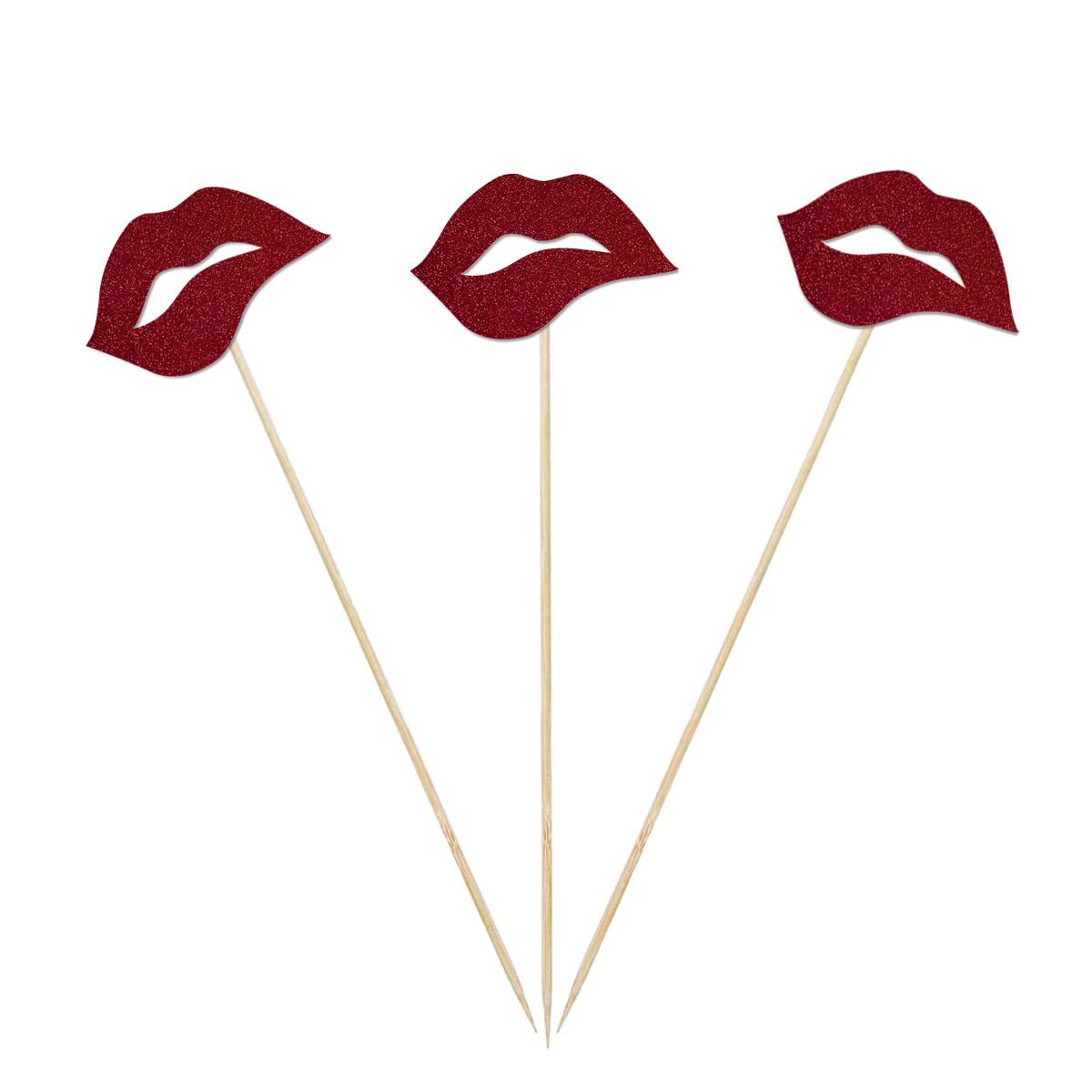 Red Lips Centerpiece Sticks 12-Pack Double-Sided Valentines Day Table Decor