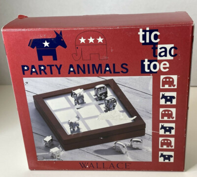 WALLACE Silversmiths ''Party Animals'' TIC TAC TOE SET Democrat Republican New