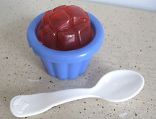 FISHER PRICE FUN FOOD JELLO SQUARES CUP DESSERT  FP WHITE FLOWER SPOON     RARE