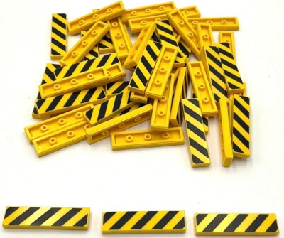 Lego 50 New Yellow Tile 1 x 4 with 5 Black Danger Stripes Parts