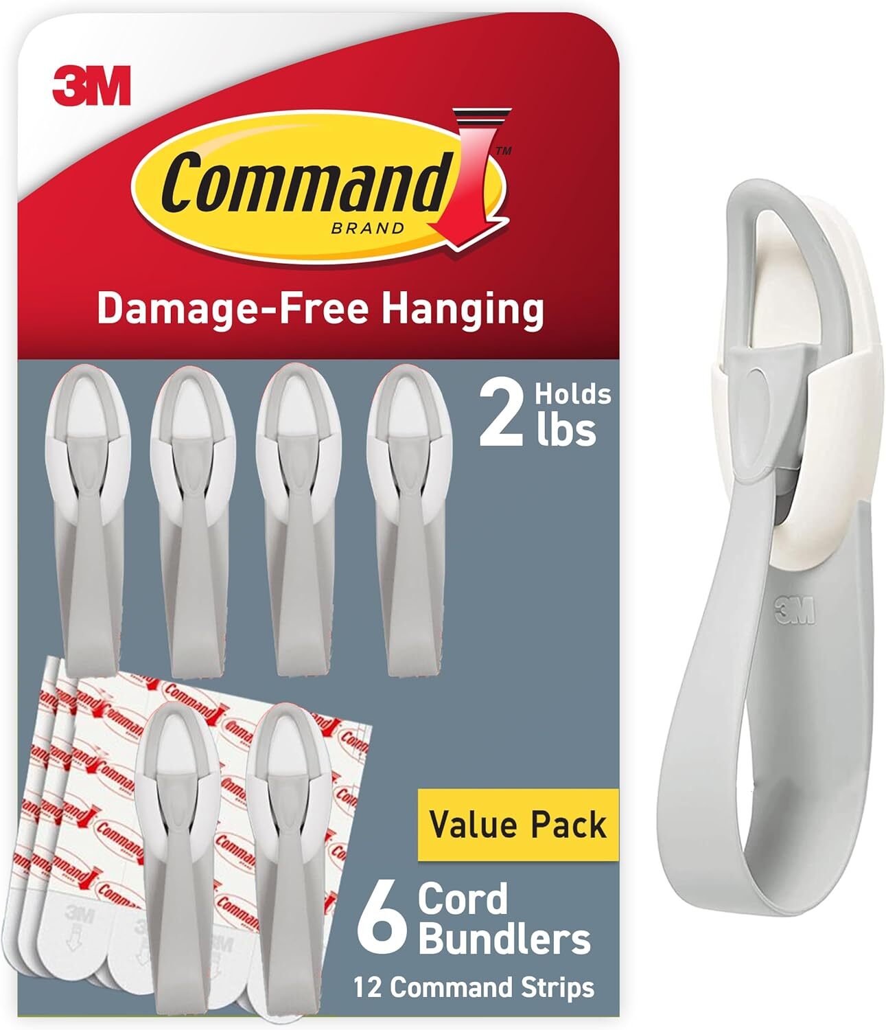 Command Cord Bundlers, Damage Free Hanging Organizer, No Tools Gray