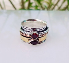 Mozambique Garnet Spinner Ring Solid 925 Sterling Silver Handmade Ring Jewelry