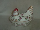 Vtg Westmoreland Charleton Hen On Nest Milk Glass Hand Painted Roses HTF