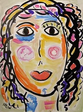 ORIGINAL Lady Woman NAIVE Raw Folk OUTSIDER Mary Carol art MCW Primitive 