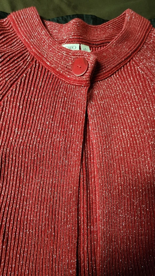 Suéter Rojo Cárdigan Navidad Brillante Plateado Mujer Manga Top Cálido Tejido Pequeño Foto 2 de 4