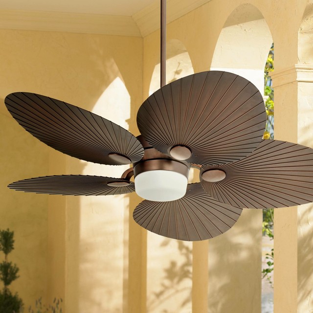 52 Coastal Outdoor Ceiling Fan With Light Palm Leaf Oiled Bronze