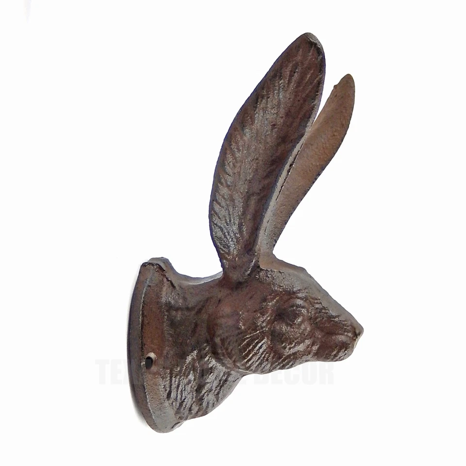 Large Rabbit Bunny Ears Wall Hook Cast Iron Hare Towel Coat Hanger Rustic Brown - Image 3 of 4