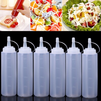 6pcs 8oz Clear Kunststoff Squeeze Bottle Condiment Dispenser Ketchup Oil Flasche