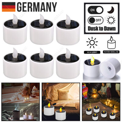 6/12 Stück Solar LED Teelichter Außen Sensor Solarkerze Garten-Kerze Outdoor Neu