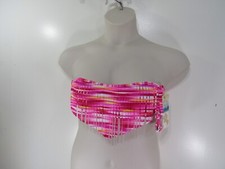 New Womens Hawaiian Tropic Swim Top Size M Pink Back Ties Straps Fringe