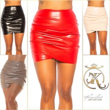 Koucla Leather Look Faux Leather Skirt Mini Skirt Ruched Milax-Fashion