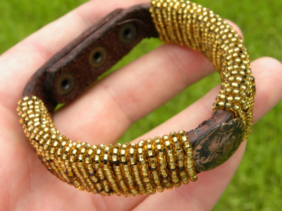 Cuff bracelet authentic Ancient Roman coin genuine Bison leather glass bead - Image 4 of 4