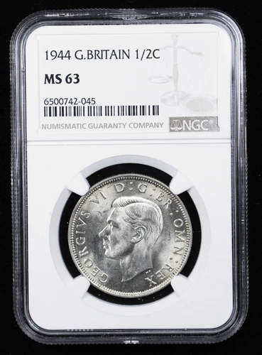 1944 GREAT BRITAIN HALF CROWN NGC MS63, VERY FLASHY