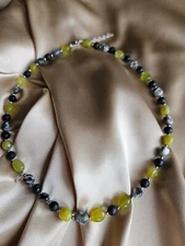 Natural gemstone necklace | Picasso Jasper Tumbled , Jade Nephrite, lava stons