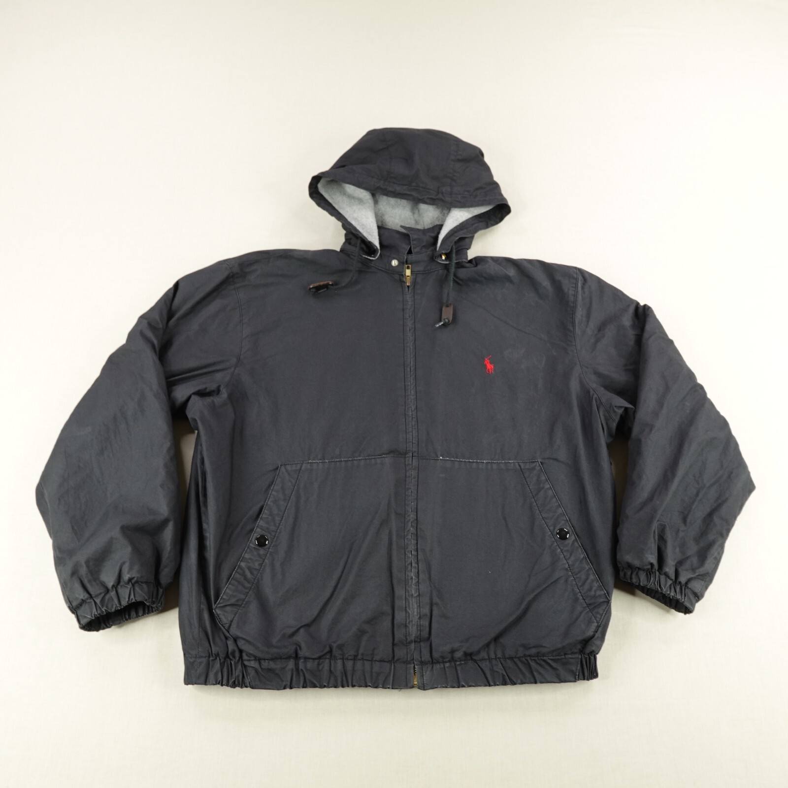 Giacca vintage Ralph Lauren uomo piccola nera foderata in pile giacca a vento cappotto pony