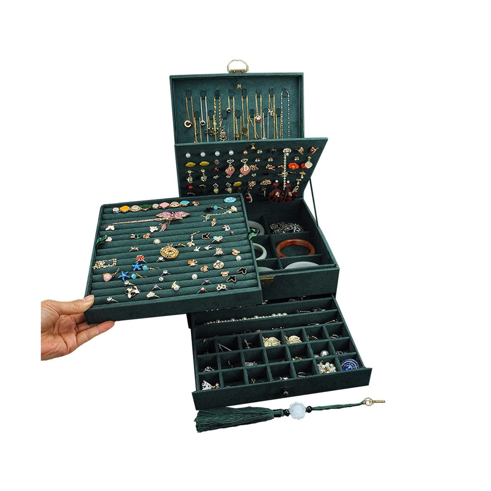 5-Layer Velvet Jewelry Organizer Box for Necklaces Earrings & Studs-image