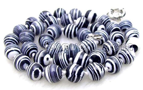 6mm Round Black Zebra Stripe Agate Necklace for Women Chokers 17" Stone Jewelry - Picture 3 of 14