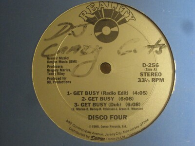 THE DISCO FOUR GET BUSY / STOMP, STOMP, CLAP  12'' ORIG '86 REALITY D-256 HIP HOP