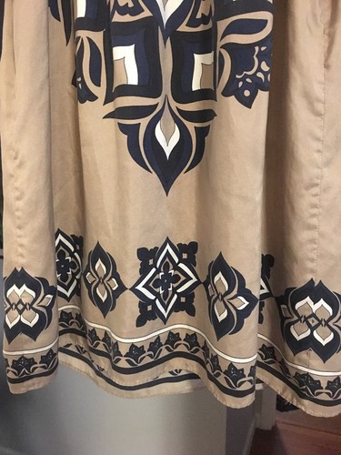 Micheal Kors Blouse Top SP Blue Tan Geometric Pattern Silk Big Sleeves Shirt C1 - Picture 11 of 12