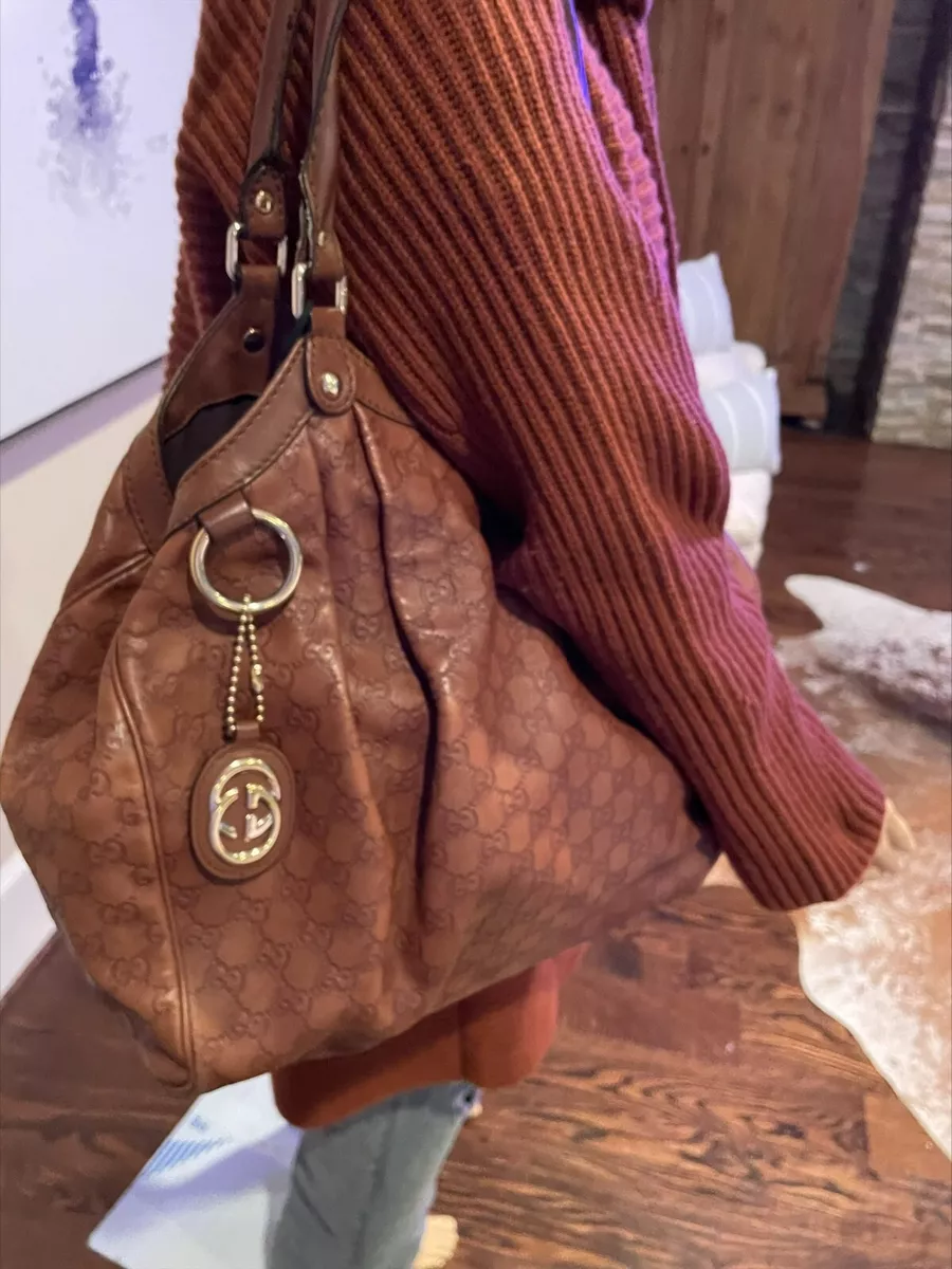 Gucci Vintage XL Brown Gucci Logo Leather Sukey Guccissima Hobo Shoulder Bag