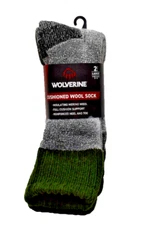Wolverine Men's Cushioned Wool Insulated Boot Socks 2 Pair L Grey Green USA New!