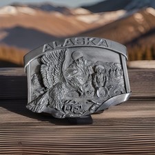 Vintage 1984 Siskiyou Alaska Belt Buckle Eagle Mountain Frontier Prospector