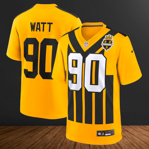 T.J. Watt #90 Steelers Gold Alternate 1933 Throwback Stitched Jersey "All Sizes"