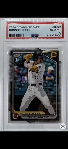 Konnor Griffin 2024 Bowman Draft #BDC22 Chrome Pittsburgh Pirates PSA 10