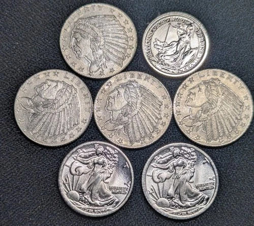 ​Lot of 7 - 1/10 oz Silver Rounds .999 Fine Silver  Bullion Fractional Coins