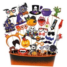 Photo Booth Props Halloween DIY Scary Party Supplies with 30pcs Scary Face