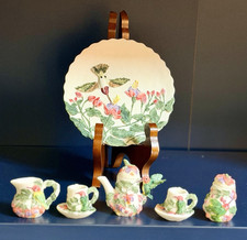 Mini Hummingbird Tea Set Display Decorative Plate Teapot Creamer Cups Sugar Bowl