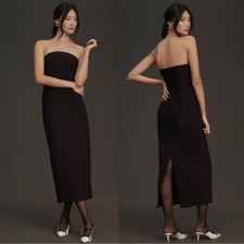 PILCRO by Anthropologie Strapless Slim Midi Bodycon Dress Black Womens Small
