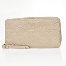 LOUIS VUITTON Logo Zippy Wallet Monogram Empreinte Leather Beige France 35MA874