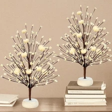 TURNMEON 2 Pack Artificial Tabletop Fall Tree with Pumpkins Berries, Fall Thanks