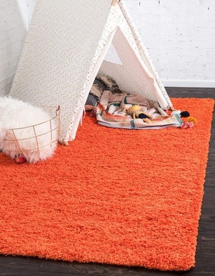 Unique Loom Solid Shag Collection Area Rug 4 1 X 6 1 Rectangle Tiger Orange