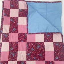 Handmade Patchwork Block Quilt Throw Blanket 58x32 Pink Blue Floral Cottage